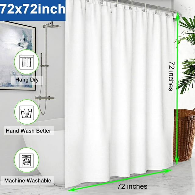 Bathroom Shower Curtain Liner,Standard Size 72" x 72" PEVA Shower Curtain Liner,Waterproof Plastic Shower Liner with Rustproof Metal Grommet and hook,White