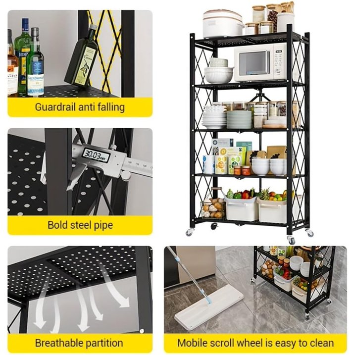 Storage Shelving Unit, 5-Tier Foldable Storage Shelves Wire Shelving Unit Adjsutable Shelf Heavy Metal Shelf, 397lbs Capacity Standing Racks Organization