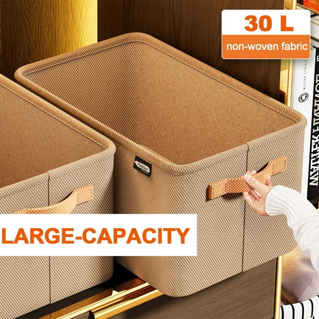 Collapsible Fabric Storage Cubes Organizer with Handles,For Closet And Toys Storage,4-Pack,16.5"x 11"x10",Beige