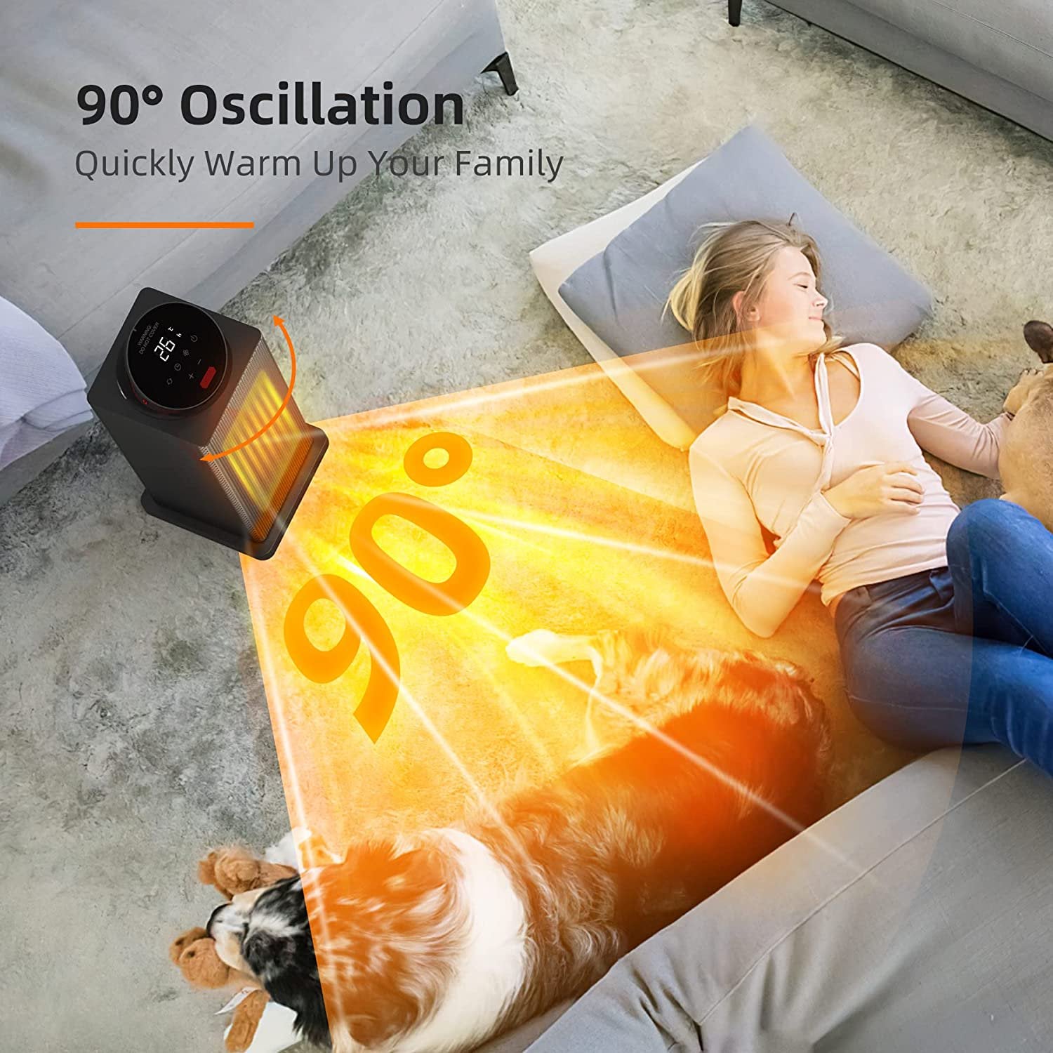 Space Heaters for Inside, Portable Electric Heater for Home with Thermostat, 1-12H Timer, Eco Mode and Fan Mode, 1500W PTC Ceramic Fast Safety Energy Efficient Heater for Office Bedroom, Silver