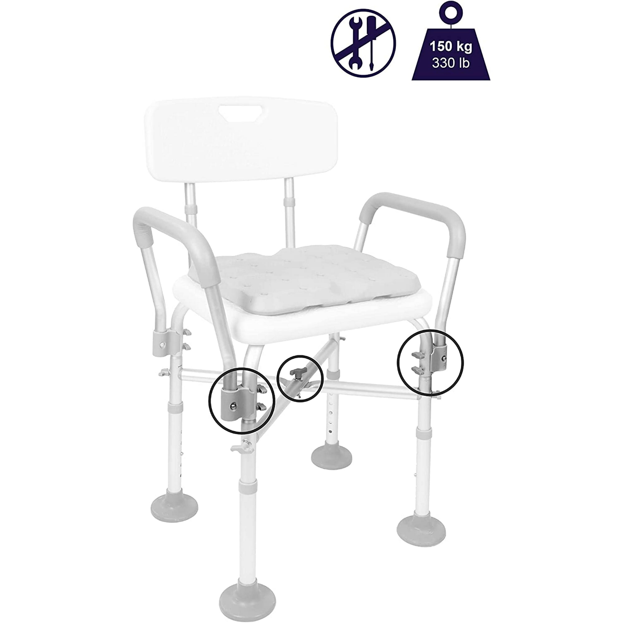 Bath Chair with Arms, Medical Shower Seat, Bariatric Bath Stool Safety Shower Bench with Reinforced Crossing bar for Elderly, Adults, Disabled