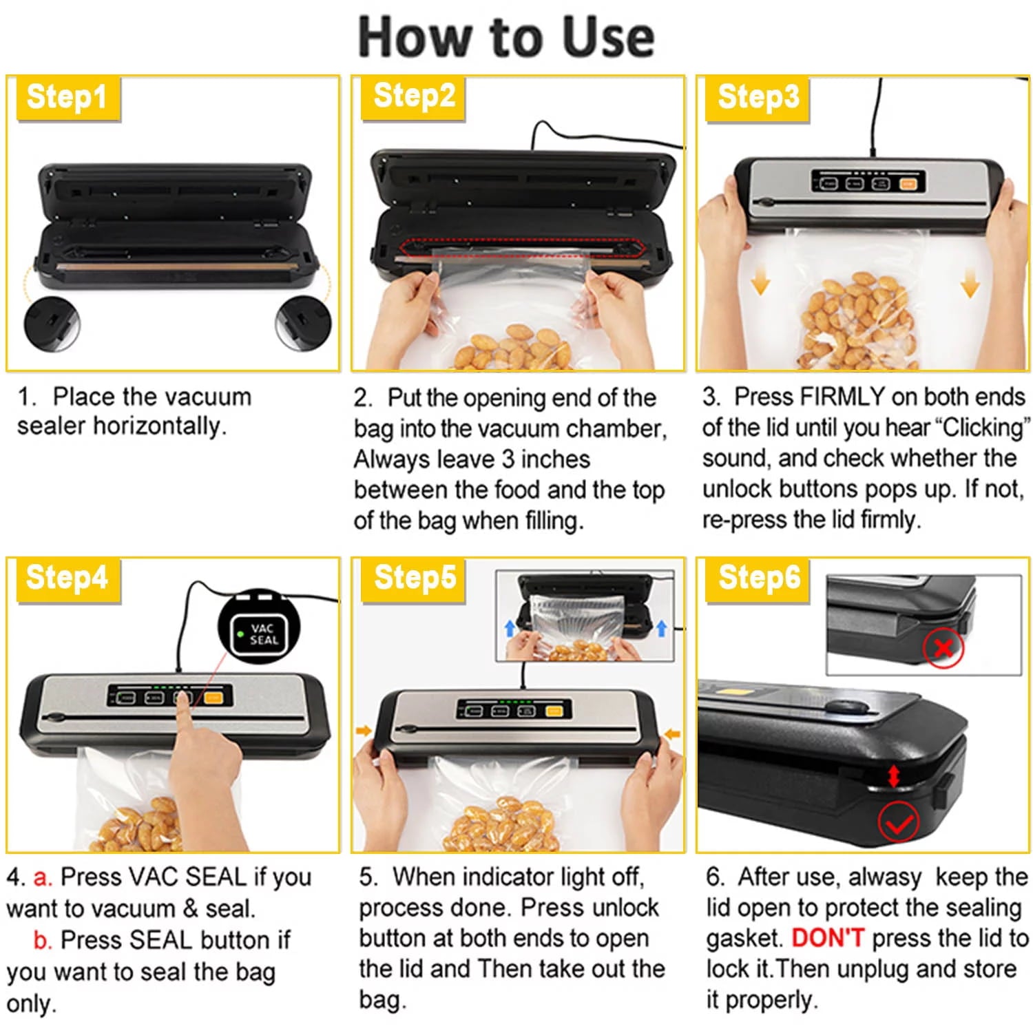 Vacuum Sealer Machine with 2 Rolls Food Vacuum Sealer Bags, Food Storage Saver Dry & Moist Food Modes, Led Indicator Lights