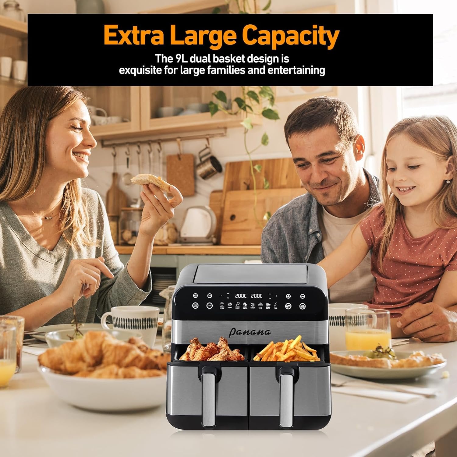 Air Fryer with Digital Display & Recipes Book, 7.4QT Healthy Oil Free 1700W Air Fryer with 7 Preset, LED One Touch Screen, Timer & Adjustable Temperature Control