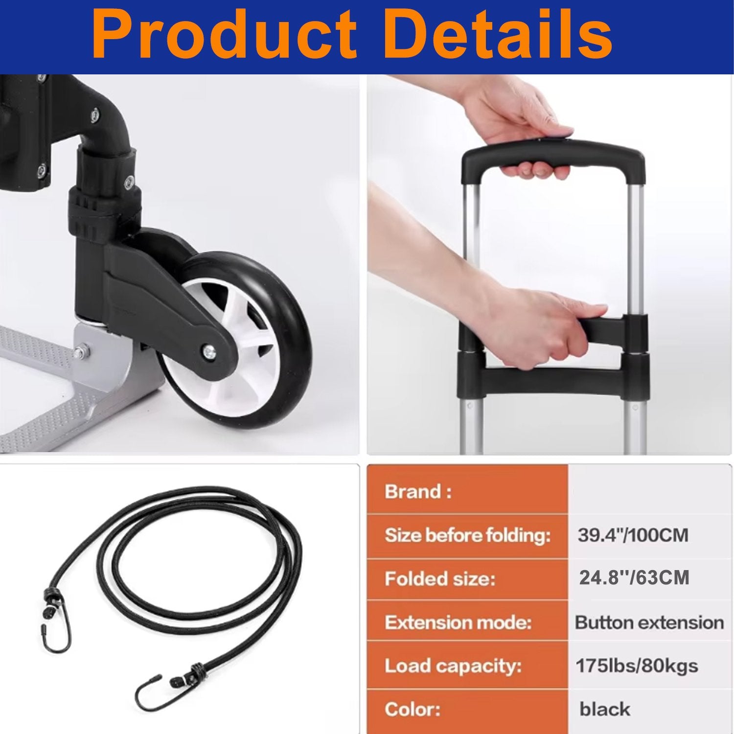 Folding Hand Truck Dolly Cart, Portable Aluminum Dolly Cart with Telescoping Handle and Wheels Pefect for Shopping, Travel, Camping, Office Use