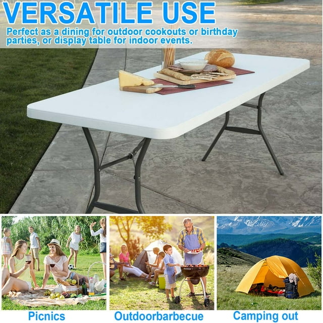 GAZILY 6' Folding Table Portable Plastic Indoor Outdoor Picnic Party Dining Camp Tables, White