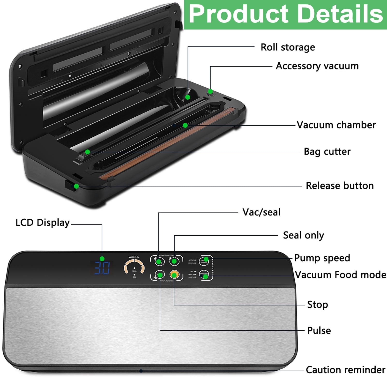 Vacuum Sealer Machine with 2 Rolls Food Vacuum Sealer Bags