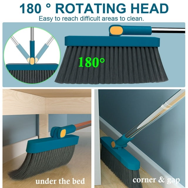 Broom and Dustpan Set for Home,48" Long Stainless Steel Handle Brooms with Upright Dustpan Combo Set for Home/Office/Kitchen Lobby Floor Cleaning