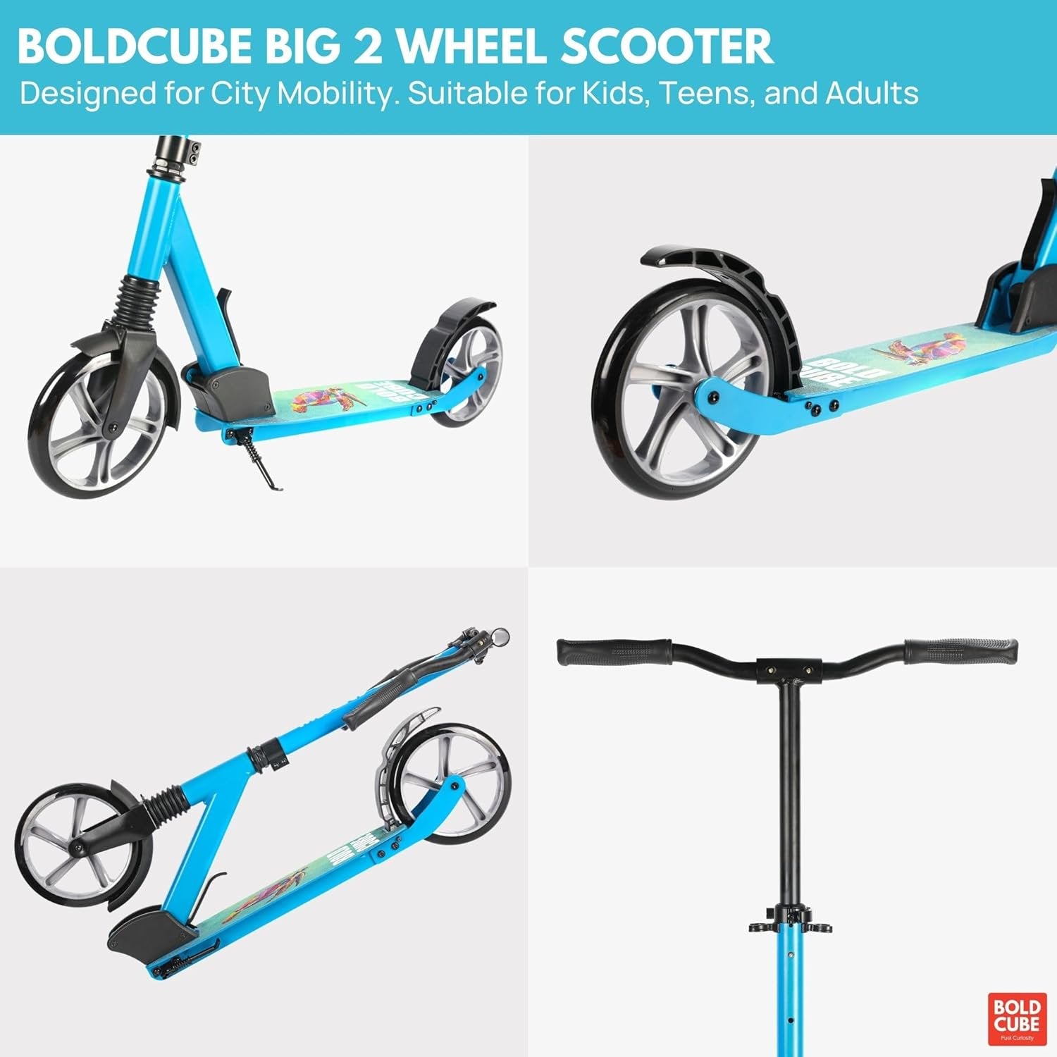 Commuter Scooter, 200mm Big Wheels - Easy Folding - Height Adjustable for Teens & Adults, 220 lbs Weight Limit