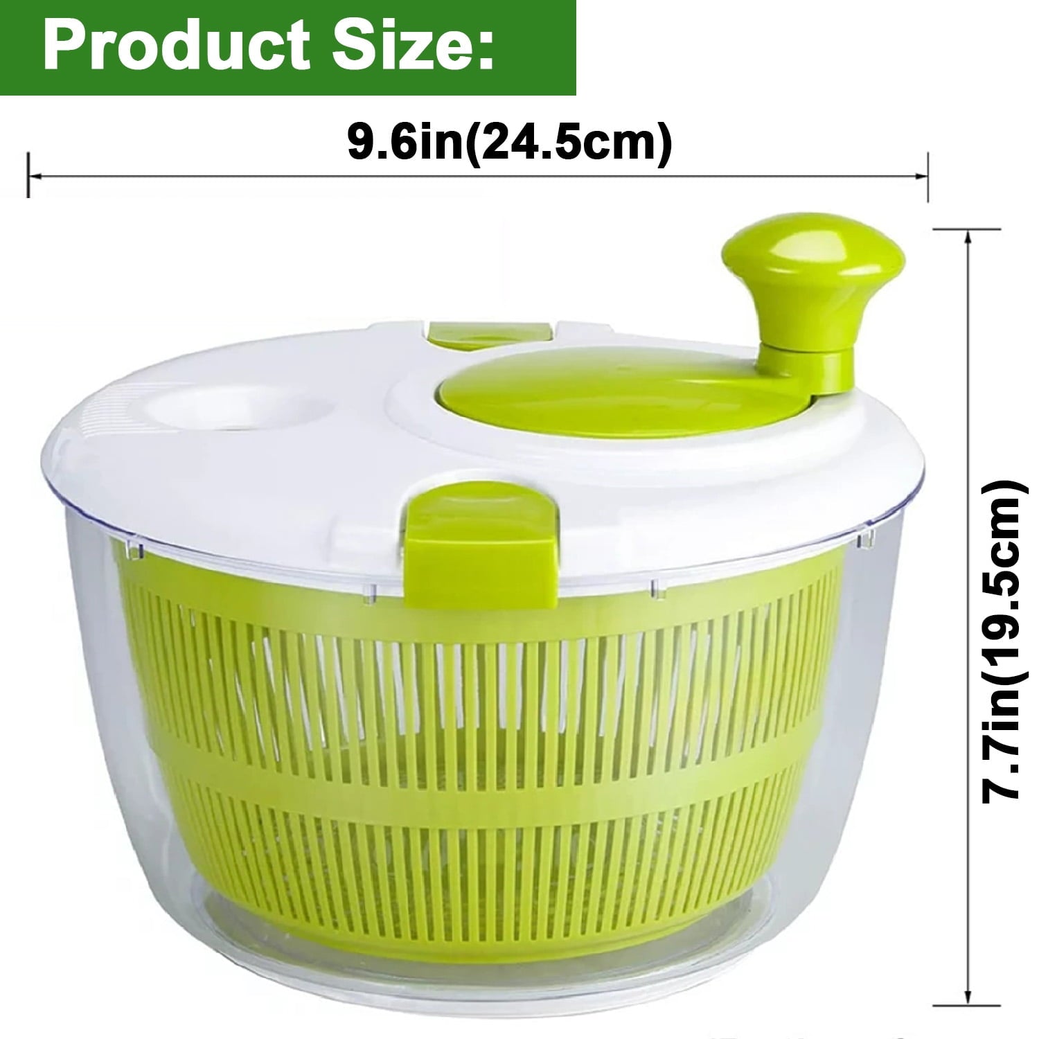 Salad Spinner Large 5L Capacity, Spin & Dry Lettuce Salad Fruits & Vegetables Spinner with Secure Lid Lock & Rotary Handle Veggie Dryer Set for Kitchen Tools，Green