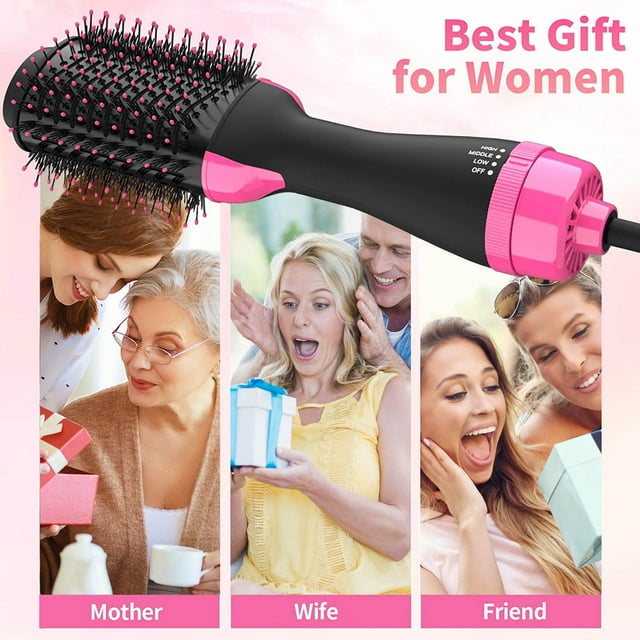 Hair Dryer Brush,One-Step Hot Air Hair Dryer Brush, 4 in 1 Negative Electric Blow Dryer Rotating Curler and Ion Hair Straightener Brush for Fast Drying,Straightening,Curling