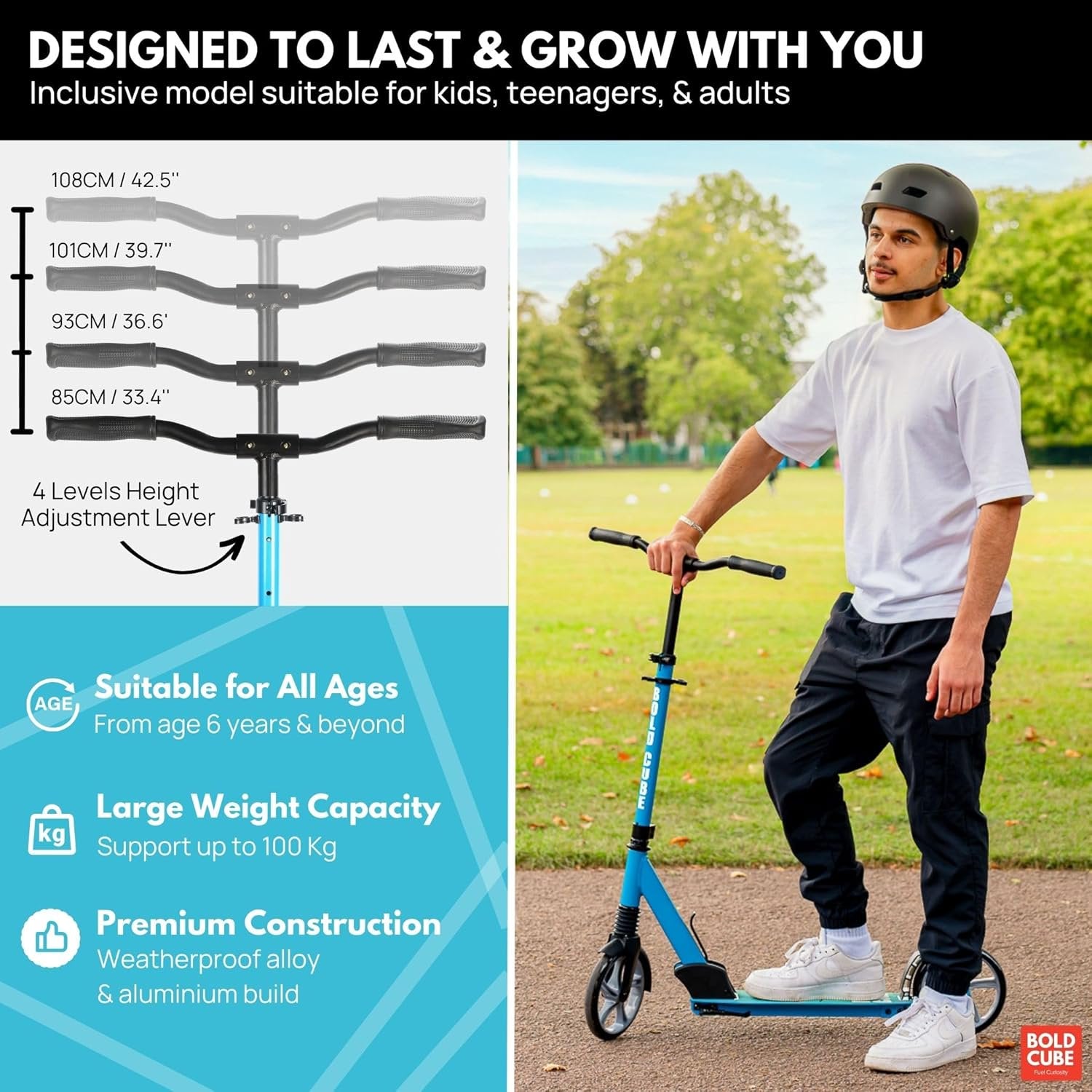 Commuter Scooter, 200mm Big Wheels - Easy Folding - Height Adjustable for Teens & Adults, 220 lbs Weight Limit