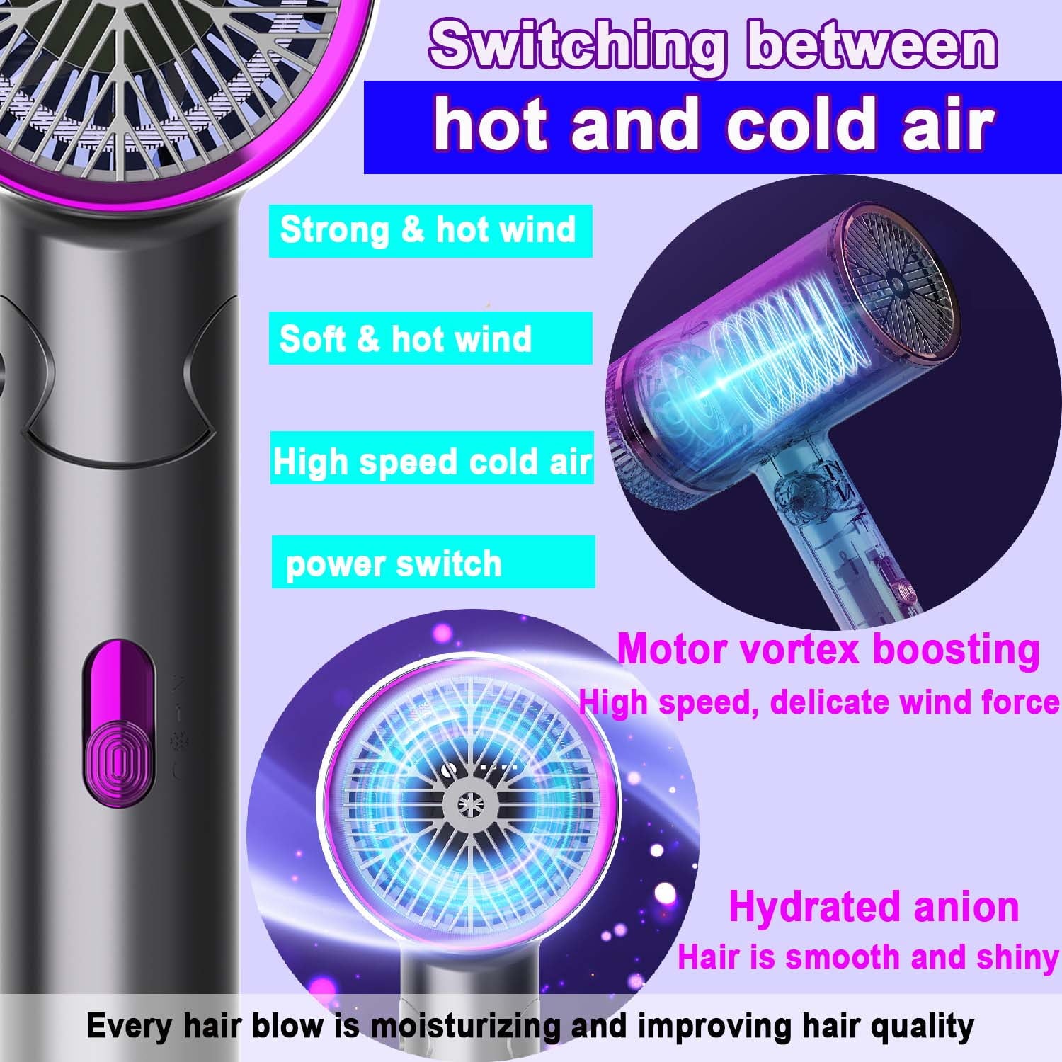 GAZILY Hair Dryer,1200W Professional Ionic Hair Blow Dryers,Powerful Hot/Cool Wind Blow Dryer,Foldable with 2 magnetic styling accessories Travel & Home Use, Black