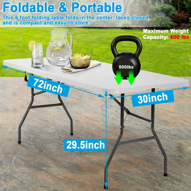 GAZILY 6' Folding Table Portable Plastic Indoor Outdoor Picnic Party Dining Camp Tables, White