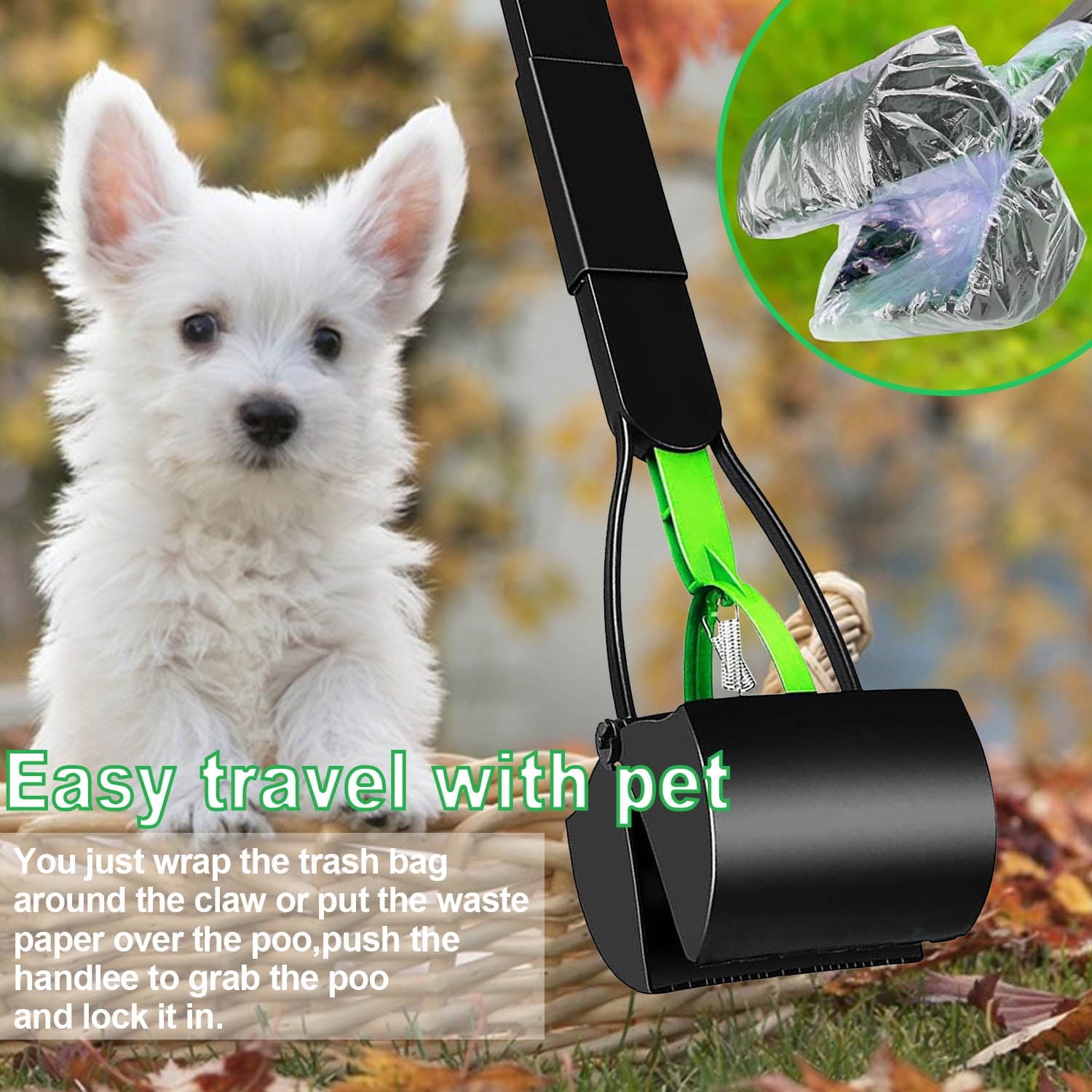 Pooper Scoopers for Large Small Dogs, Pet Pooper Scoopers with Long Handle Foldable Durable Lightweight Waste Pick Up Shovel Tools for Yard, Grass, Dirt, Gravel(Green)