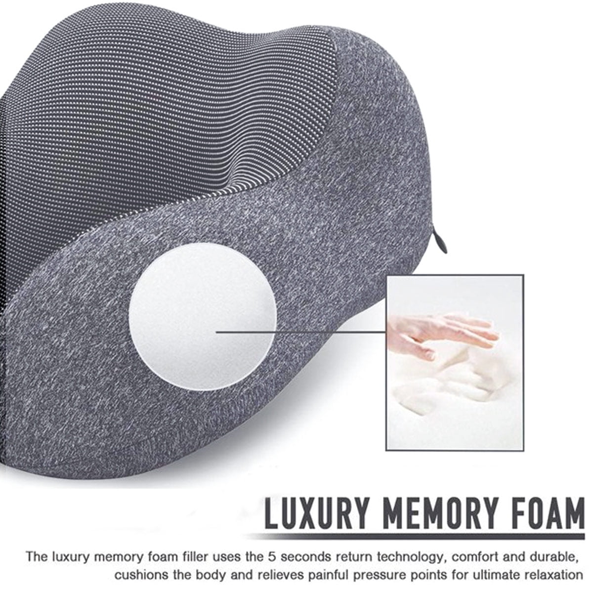 Memory Travel Pillow, Foam Neck Pillow, Upgrade Design Perfect Support U Shaped Pillow with 3D Contoured Eye Mask, Earplugs, Travel Bag