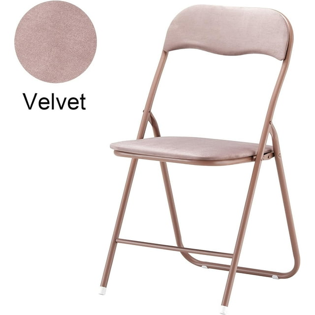 GAZILY Velvet Folding Chairs Indoor Fold Up Chair Steel Metal Frame Folding Desk Chair Folding Dining Chairs Office Chairs Living Room Party Chair Sets of 4 Pink