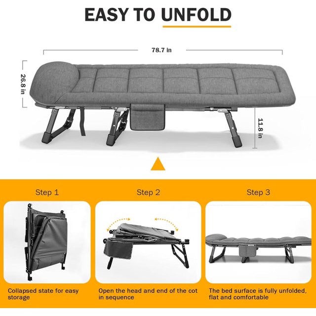 Portable Camping Cot for Adults, Rollaway Guest Bed Sleeping Cot with Mattress, Heavy Duty Outdoor Folding Bed with Carry Bag