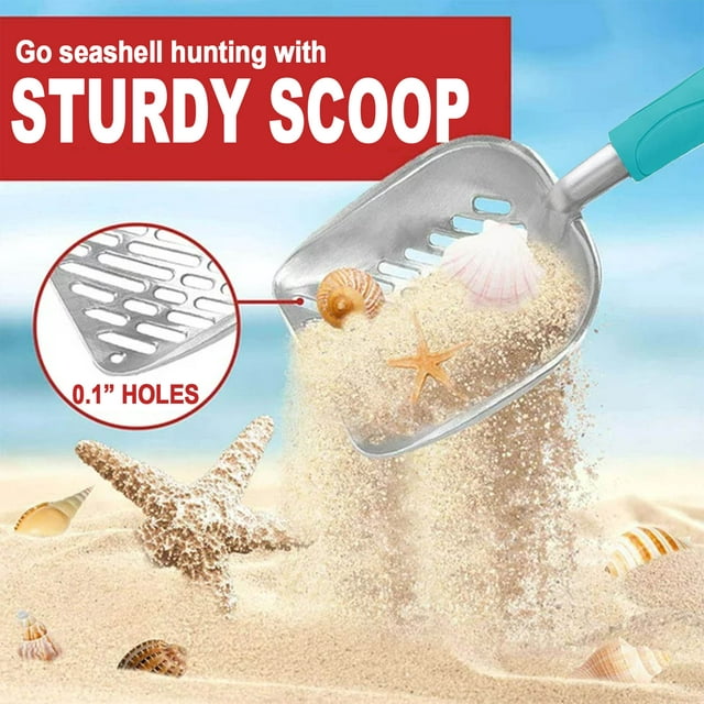 Cat Litter Scoop, Aluminum Alloy Sifter, Deep Shovel Poop Sifting with Long Handle, Pooper Lifter Works with All Type of Cat Litter, Metal Kitty Litter Scooper for Litter Box with Holder(Cyan)