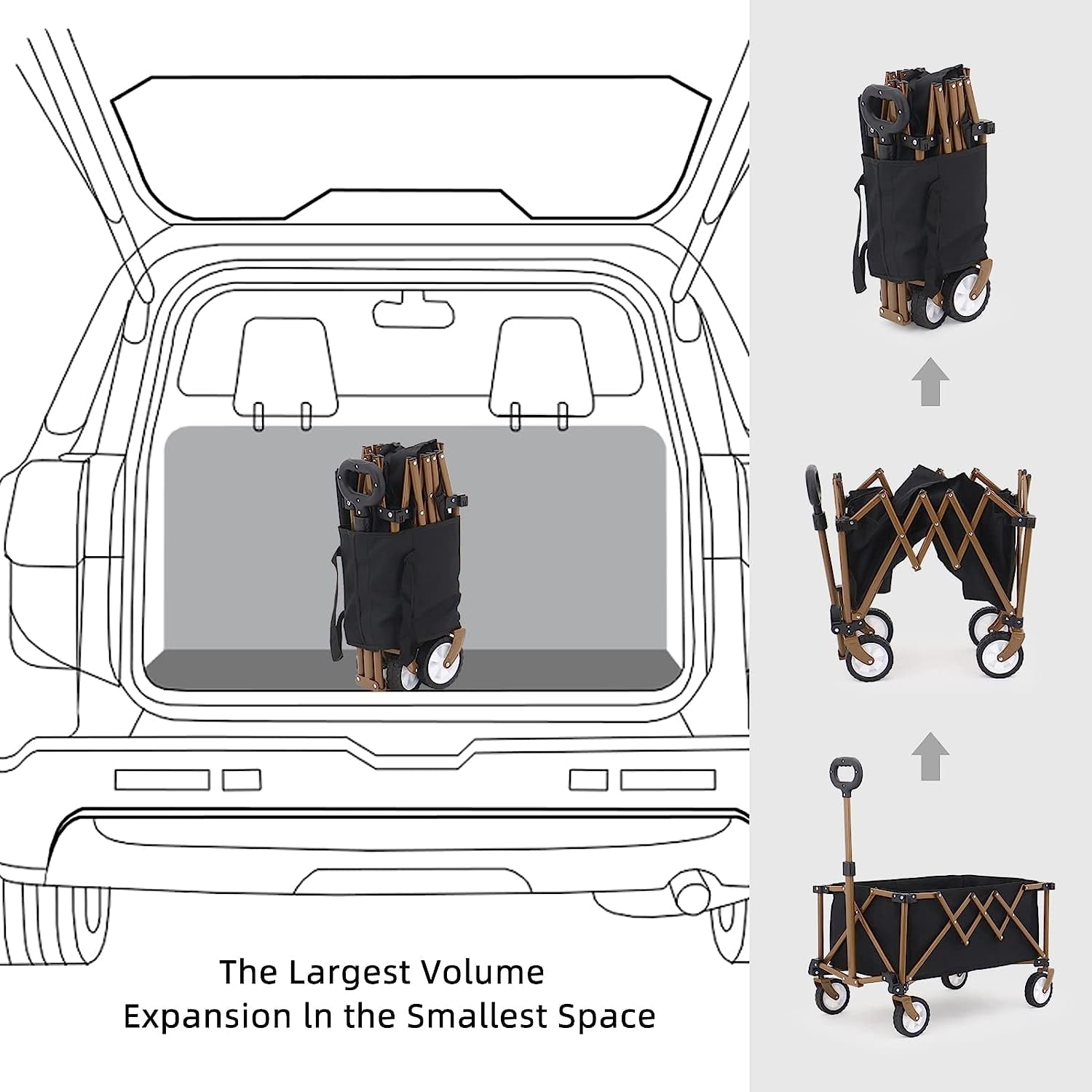 220L 330lbs Collapsible Wagon Cart, Heavy Duty Foldable Wagon, Beach Folding Utility Wagon with Big Wheel & Drink Holders for Garden, Camping, Sport, Shopping