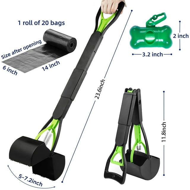 Pooper Scoopers for Large Small Dogs, Pet Pooper Scoopers with Long Handle Foldable Durable Lightweight Waste Pick Up Shovel Tools for Yard, Grass, Dirt, Gravel(Green)