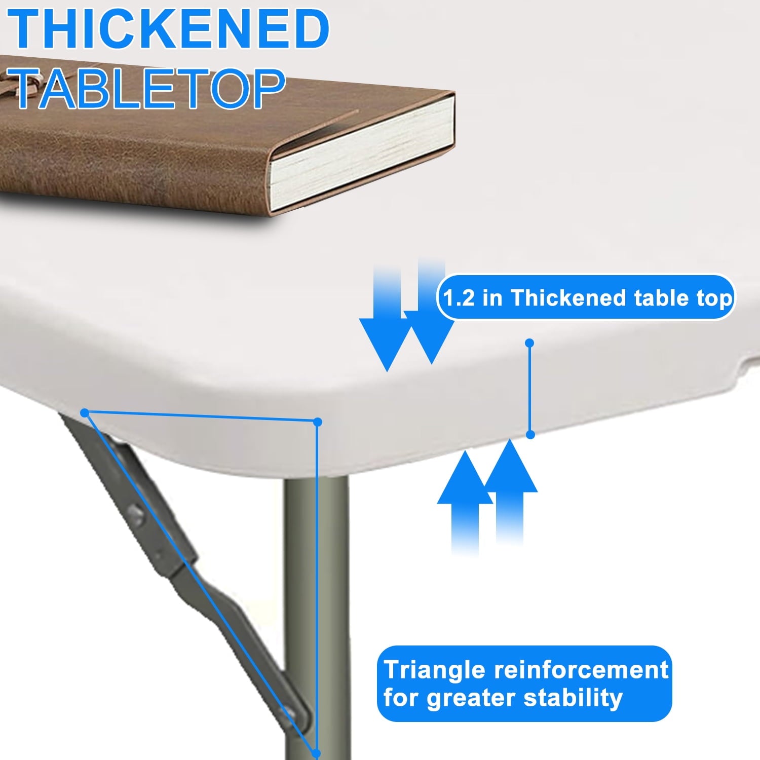 4 Foot Fold-in-Half Adjustable Folding Table, White