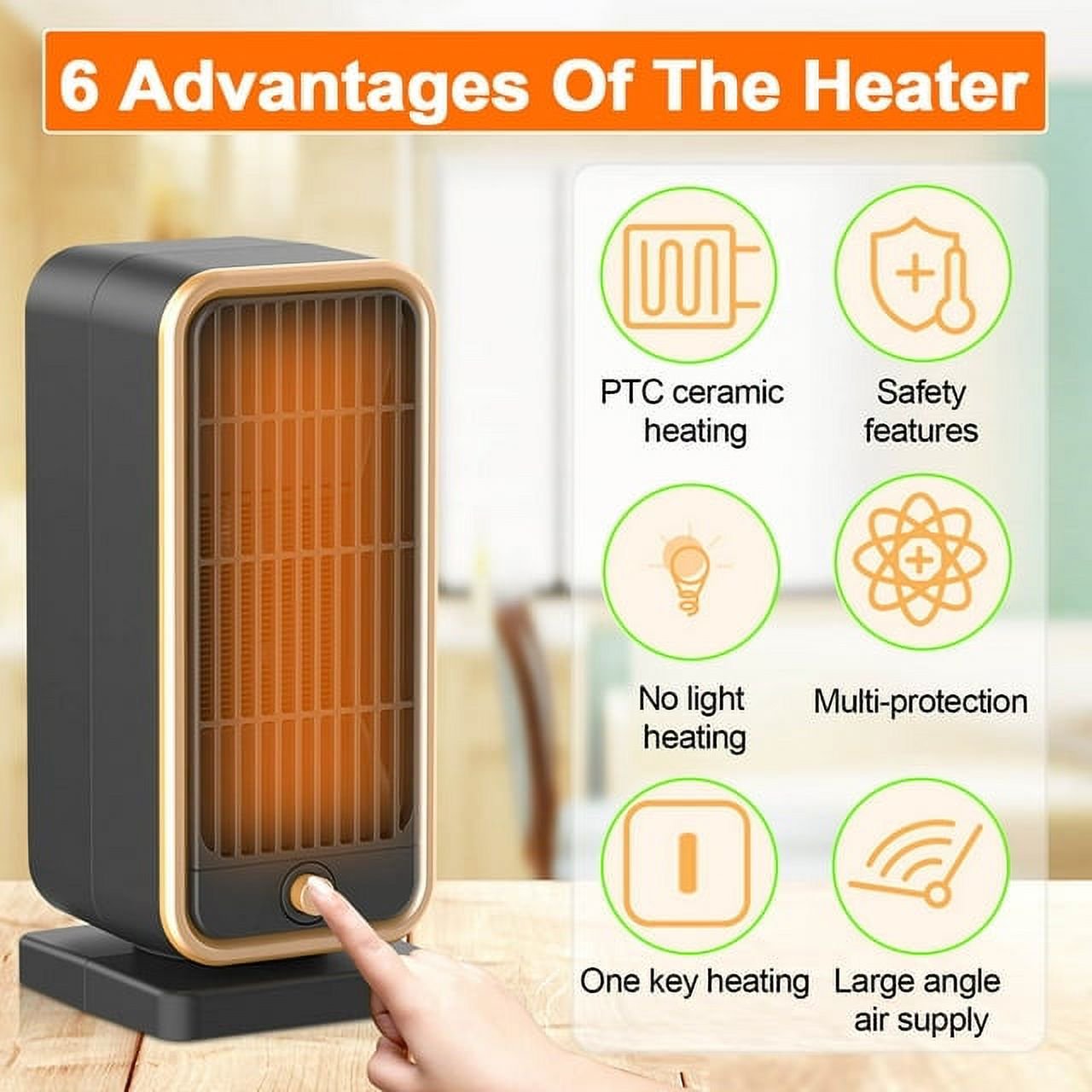 Space Heater, Portable Electric Heaters for Indoor Use, 70° Oscillation Multiple Protection PTC Desk Heater Fan Smart Heater