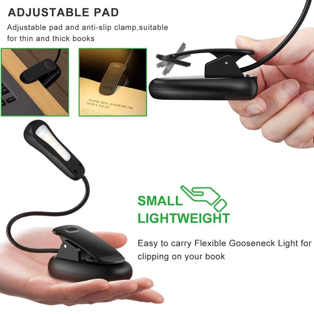 Book Light, Rechargeable Reading Light 5 LED Easy Clip on Reading Lamp, 3 Color Temperature, Portable Task Lamp