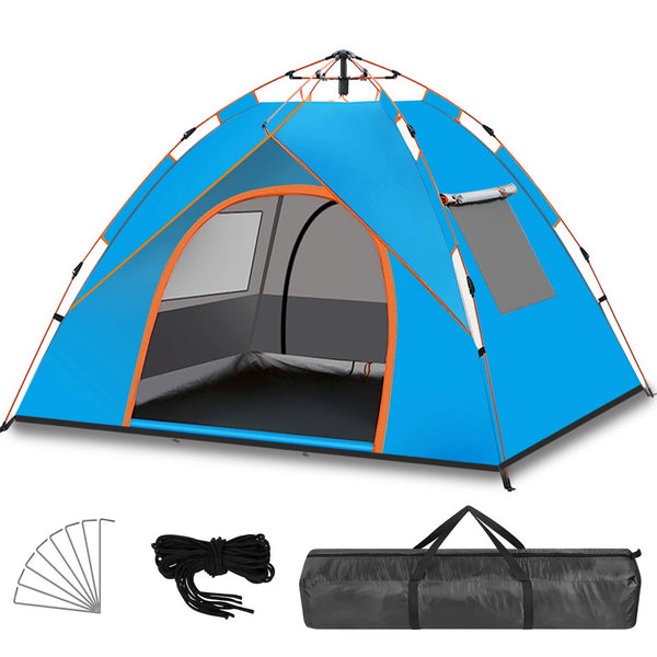 3/4-Person Pop Up Camping Tent with 2 Doors & 2 Windows for Camping/Traveling/Family Gathering/Hiking/Beach