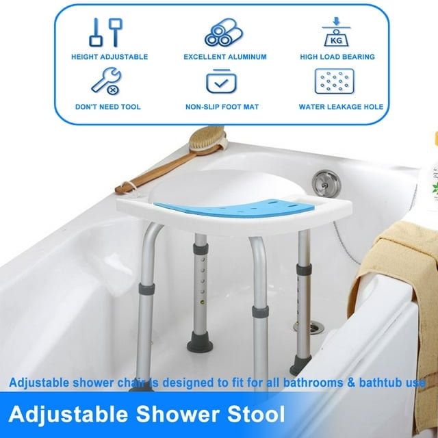 GAZILY Bath Shower Stool Adjustable Height Aluminium Shower Chair for Bathing Showers and Tubs Safety, White