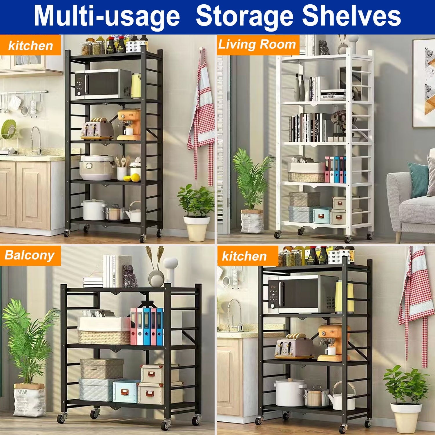 GAZILY Foldable 4-Tier Metal Storage Shelves