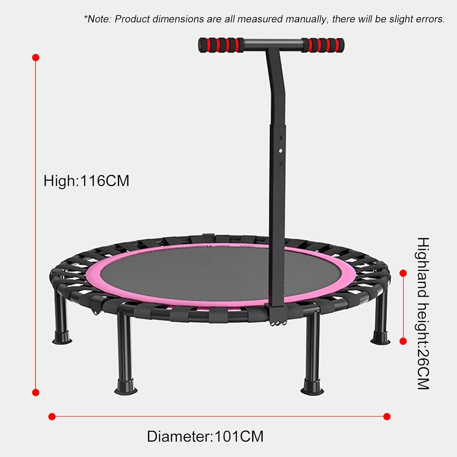 40" Folding Mini Fitness Indoor Exercise Workout Rebounder Trampoline with Adjustable Handle, Max Load 450lbs