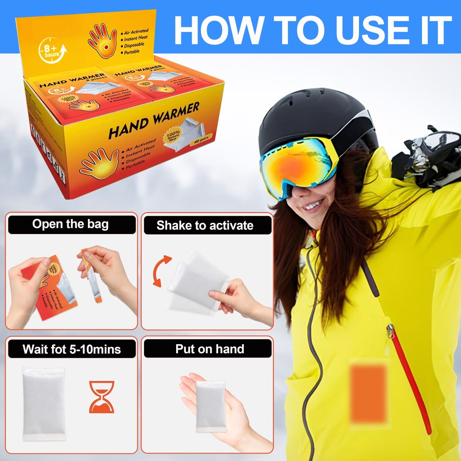 Hand Warmers 80 Pcs /40 Pair Disposable Body Warmer, Long Lasting Safe Air Activated