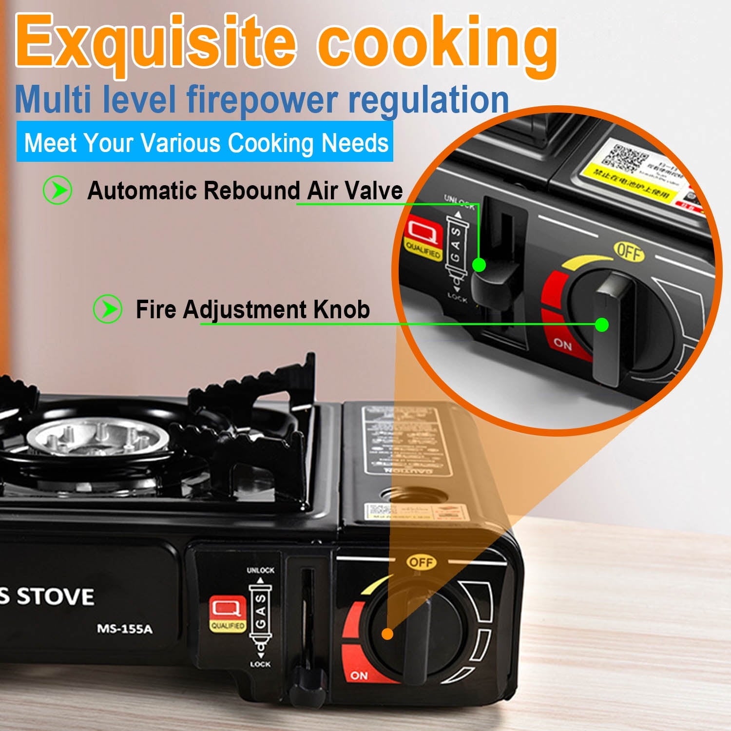 Portable Camping Stove，Butane Stove with Wind Baffle，Portable Camping Stove