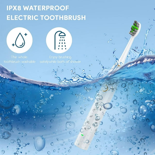 GAZILY IPX8 Waterproof Electric Toothbrush with 5 Brush Heads,5 Modes,Smart Timer & Rechargeable,for Adults