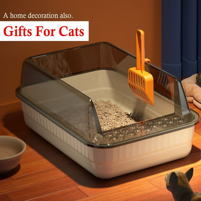 Open-Top Foldable Cat Litter Box with High Sides and Scoop,20.3 x 13.8 x 7.8 inches,Large