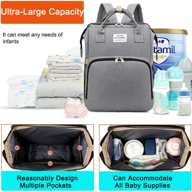 Diaper Bag Backpack,Baby Diaper Bags, A Baby Crib That Can Be Varried on Its Back, Multifunctional Travel Diaper Waterproof Backpack for Baby Boy & Girls, with Baby Carrier,Grey