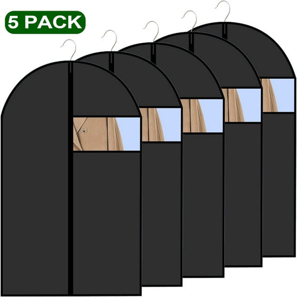 5 Pack 40" Black Garment Bags for Storage Hanging Clothes,Suit Bag for Travel & Clothing Storage of Dresses,Overcoats Garment,Jackets & Dance Costumes