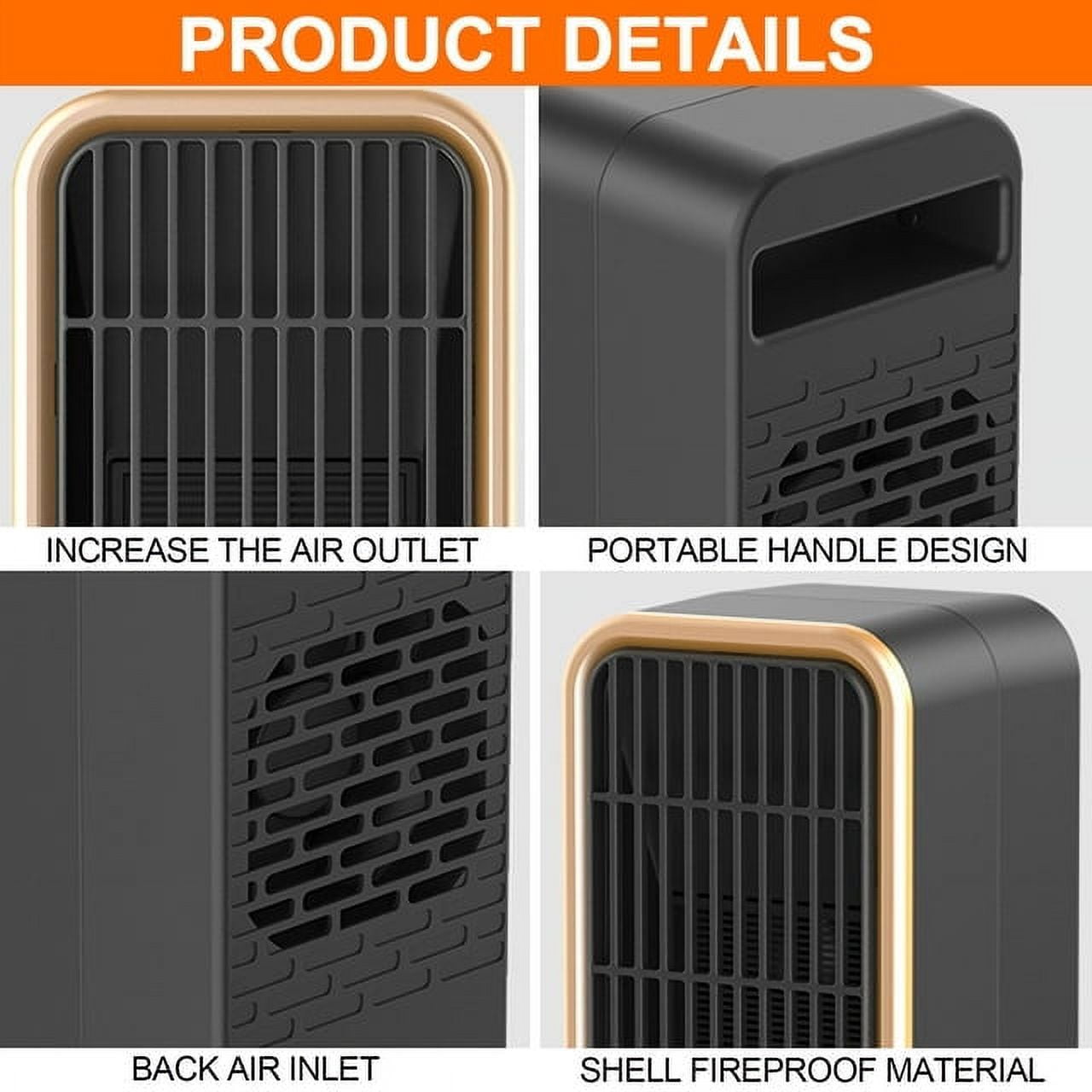 Space Heater, Portable Electric Heaters for Indoor Use, 70° Oscillation Multiple Protection PTC Desk Heater Fan Smart Heater