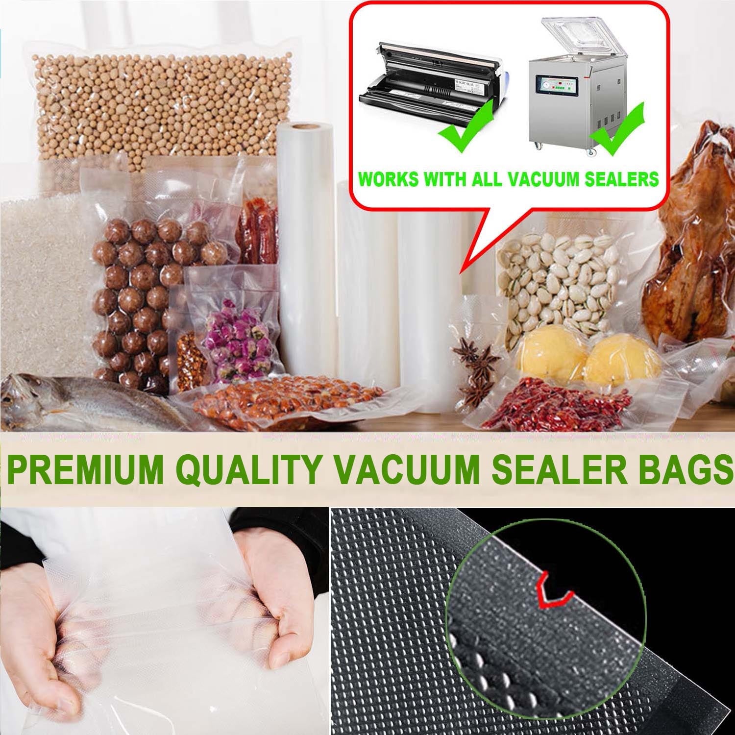 Vacuum Sealer Bags, 4 Rolls(11"x 25')Vacuum Sealer Rolls for Food Storage Saver, Seal a Meal,.Commercial Grade, BPA Free, Heavy Duty, Great for vac storage