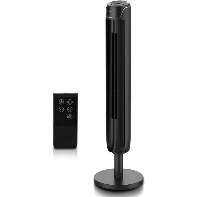 42" Oscillating Tower Fan for Bedroom, Remote, Bladeless, Quiet, 3 Modes, 7-Hour Timer, LED Display, Black