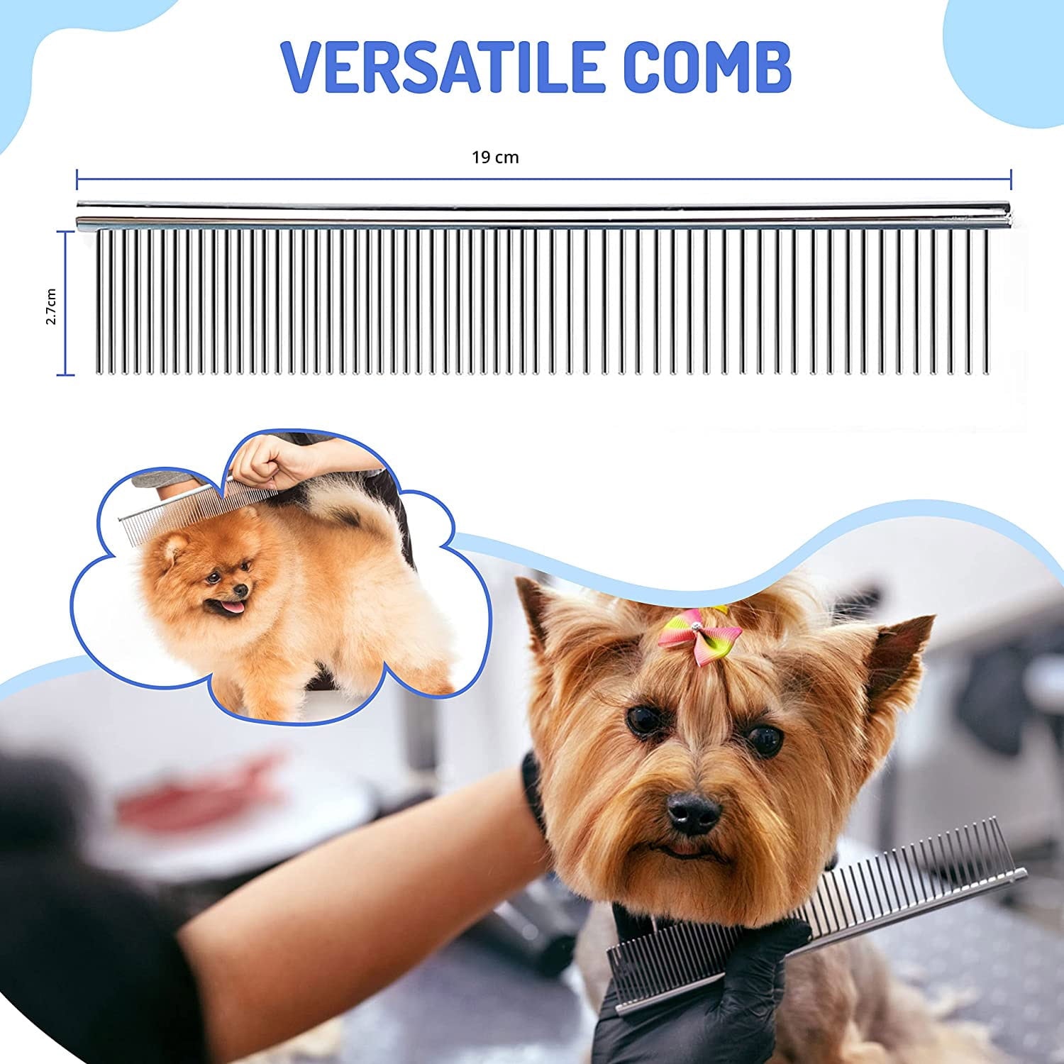 Undercoat Rake for Dogs & Cats with Pet Comb, Pet Grooming Brush Double-Sided Dog Deshedding Tool Removes Knot & Tangled Hair Dematting Comb for Dogs with Dog Comb for Grooming Furever Brush