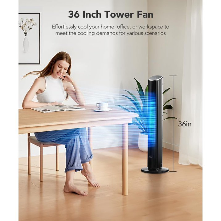 Tower Fan, 36" Quiet Floor Fans, 3-Speed, 15H Timer, LED Display, Oscillating Portable Standing Fans for Home, Bedroom & Office