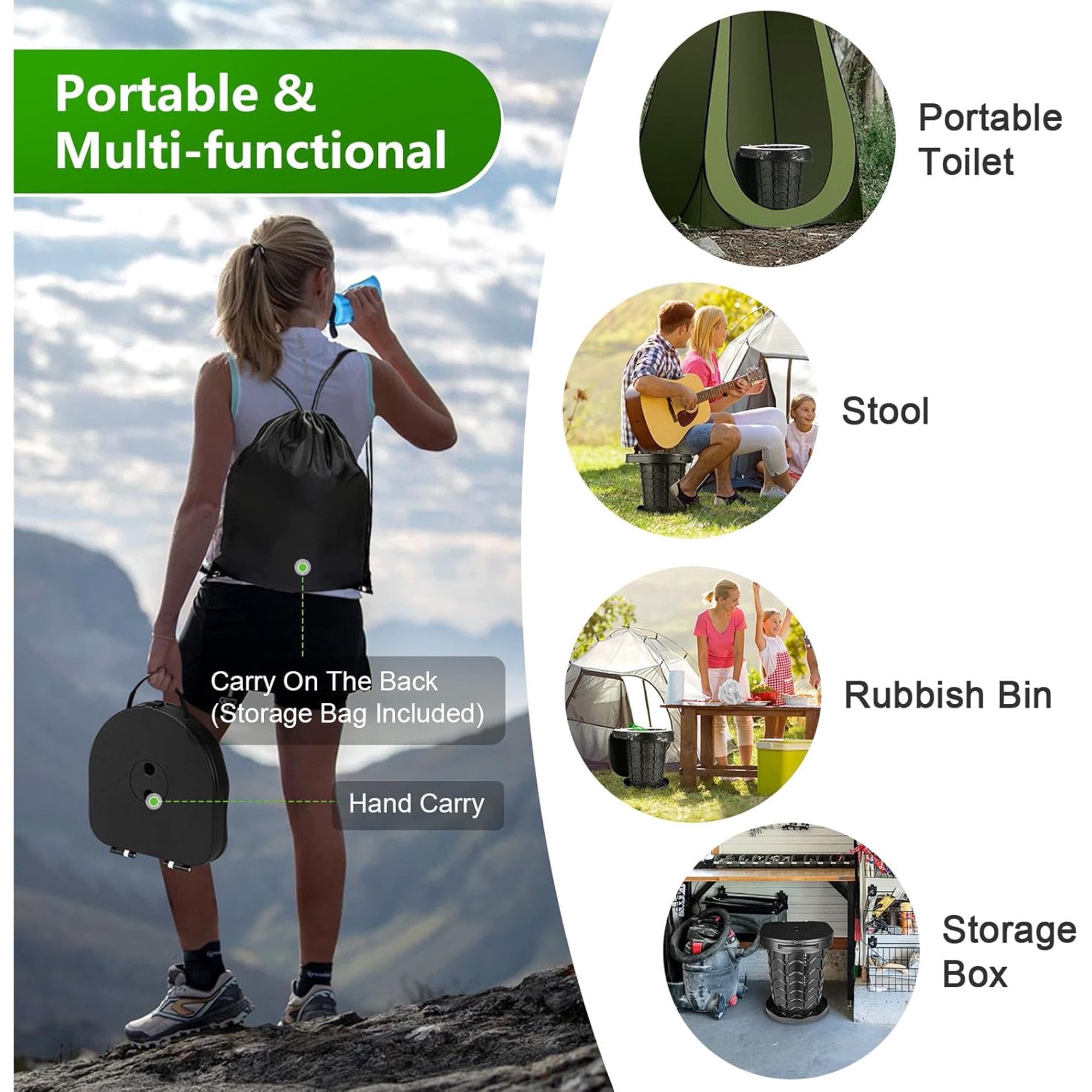 Portale Camping Toilet with Pop Up Privacy Tent, Foldable Toilet with Detachable Paper Holder & Privacy Tent Set Perfect for Outdoor, Camping, Beach, Hiking, Fishing, Travel