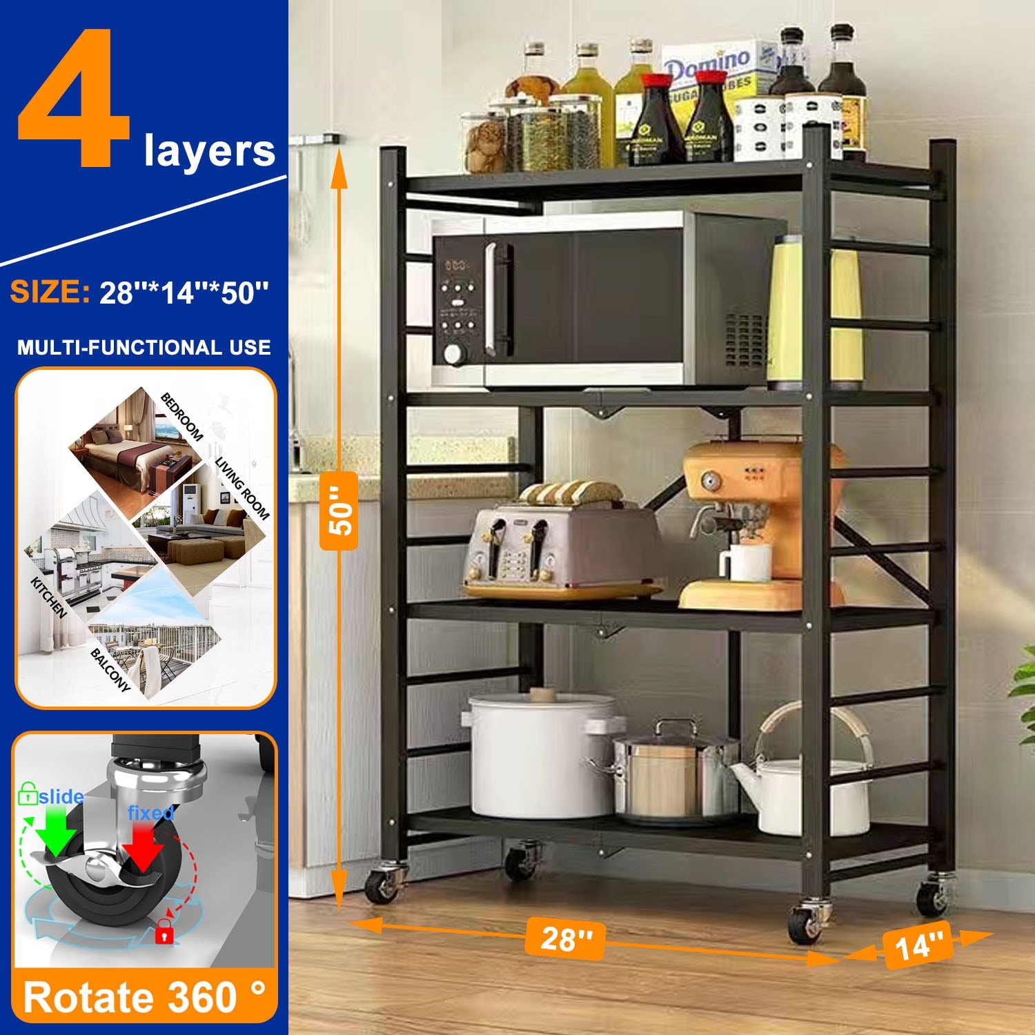 GAZILY Foldable 4-Tier Metal Storage Shelves