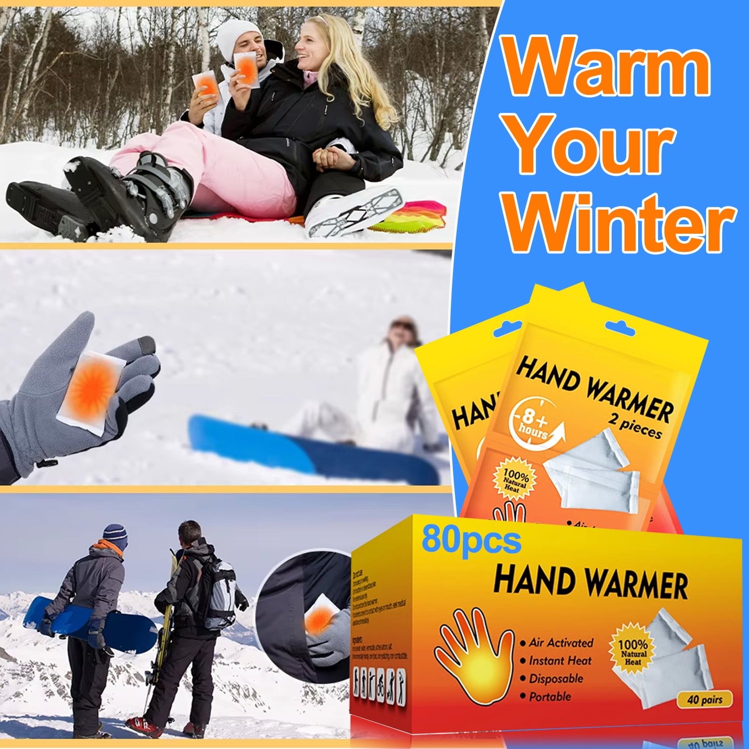 Hand Warmers 80 Pcs /40 Pair Disposable Body Warmer, Long Lasting Safe Air Activated