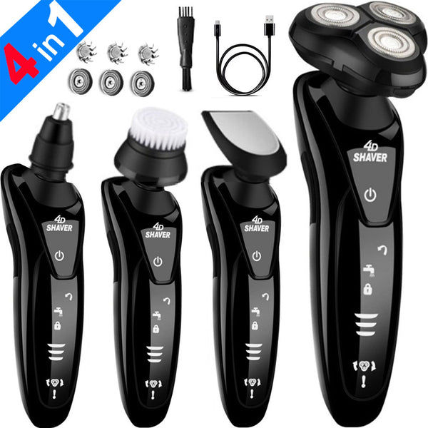 4D Men's Electric Shaver 9001, 4 in 1 Multi-function Shaver, Waterproof Wet & Dry, Shaver and Trimmer for Beard, Face, Nose and Sideburns, Portable Charging,with Pop-up beard trimmer for men, Black