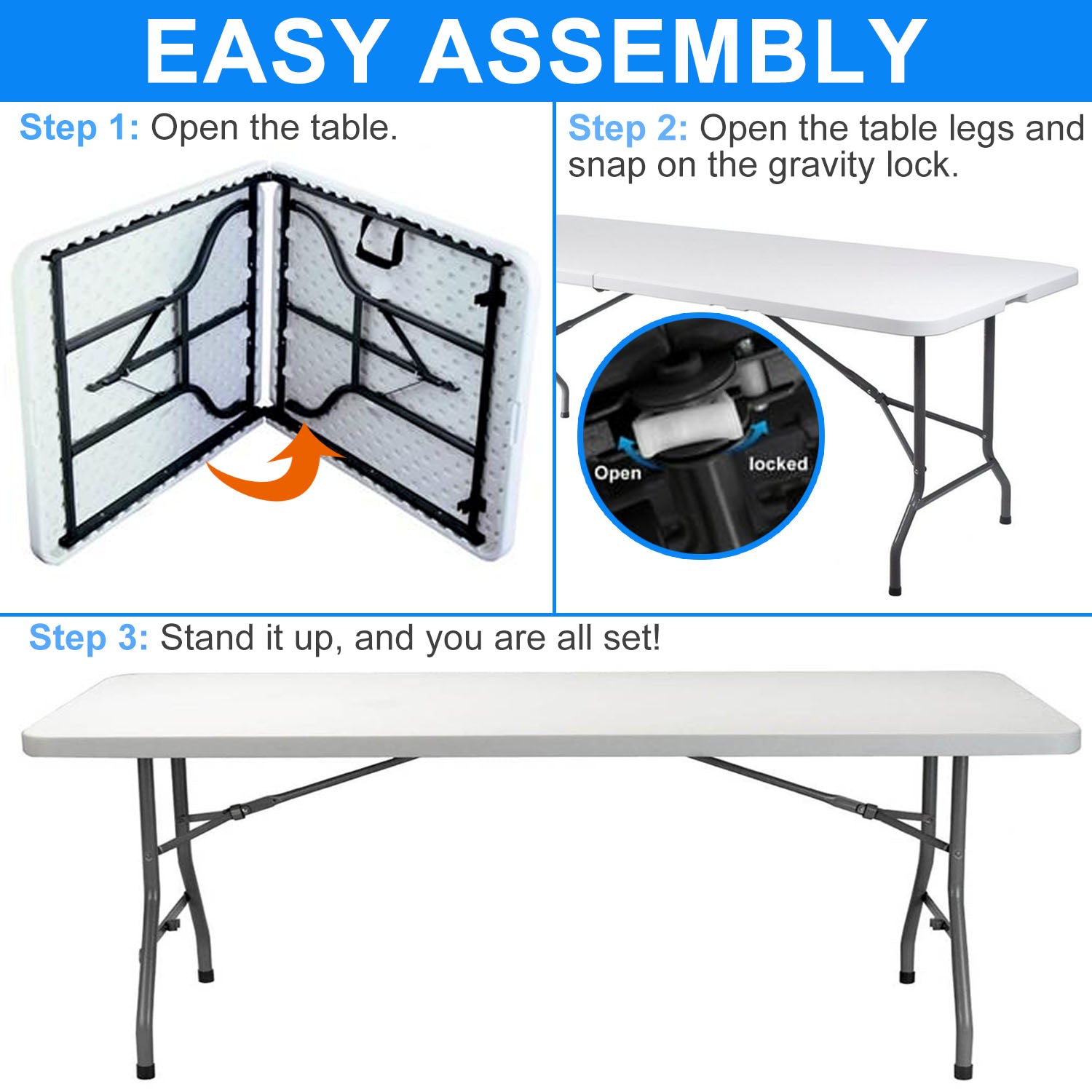 GAZILY 6ft Portable Plastic Folding Table for Home Garden Office Indoor Outdoor, White