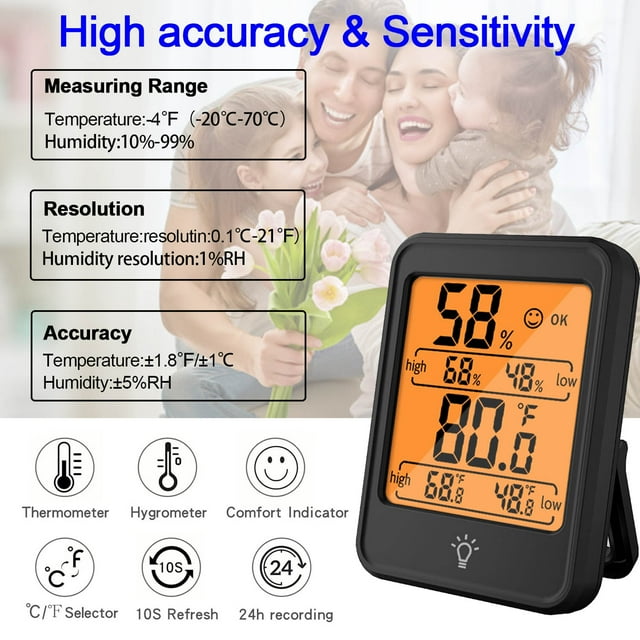 Backlight Display Room Thermometer Humidity Meter