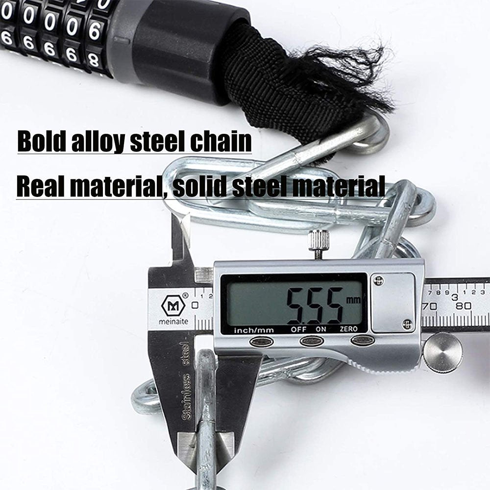 Bike Chain Lock, 5-Digit Combination Lock, Resettable Bicycle Locks Chain, Anti-Theft Lock for Bicycle