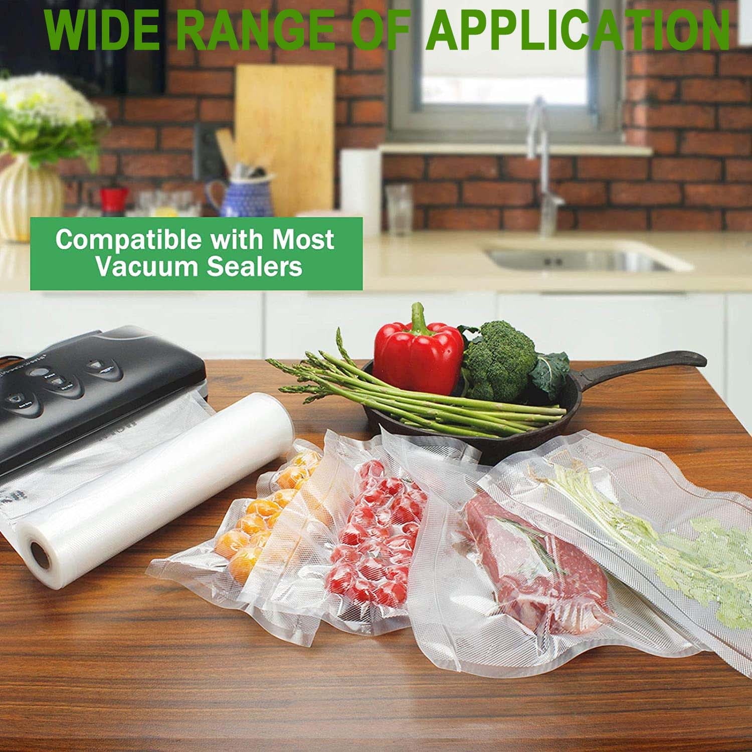 Vacuum Sealer Bags, 4 Rolls(11"x 25')Vacuum Sealer Rolls for Food Storage Saver, Seal a Meal,.Commercial Grade, BPA Free, Heavy Duty, Great for vac storage